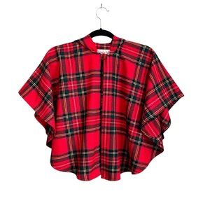 O'Neil of Dublin Girl's Hooded Irish Cape SZ Medium in Royal Red Plaid